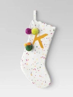 Opalhouse Personalized White Stocking with Gold 'K' and Colorful Pom-Poms